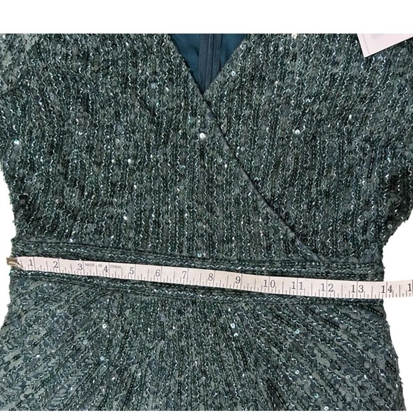 Mac Duggal Long Sleeve Beaded Lace Sequin Green Midi Cocktail Dress Sz 4 NWT - Picture 15 of 16